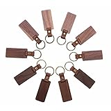 POVOKICI 10 Pack Blank Wood Keychain, Rectangle Walnut Keychains with Leather Strap, Personalized Key Tags for DIY Car Ornament, Key Ring Gift Craft for Birthday, Engraving Gift