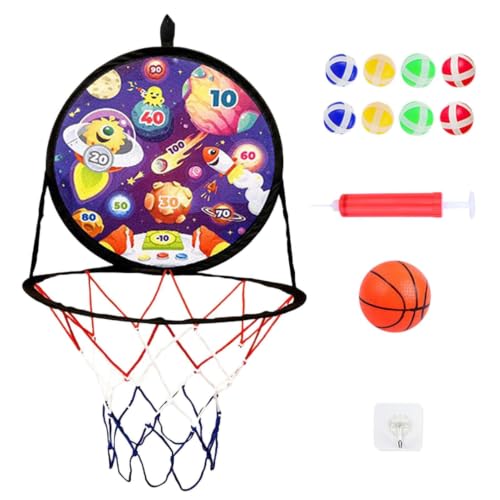 Canasta de baloncesto 2 en 1 infantil con diana de dardos colgante para interior