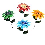 4PC Metal Flowers Outdoor Decor Stake Yard Art Decoration,Garden Metal Plant Flowers Stick Spring Patio Decor