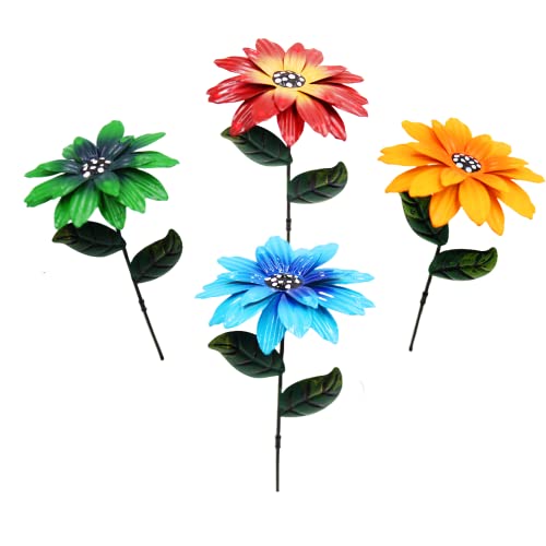 4PC Metal Flowers Outdoor Decor Stake Yard Art Decoration,Garden Metal Plant Flowers Stick Spring Patio Decor
