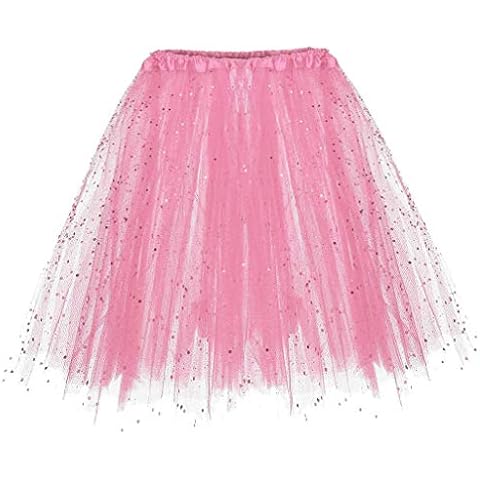 Falda de Tutu Mujer,SHOBDW Niños Princesa Pettiskirt Regalo de cumpleaños Sólido Paillette Elástico 3 Capas Fluffy Mini Falda Corta Adulto Rendimiento Traje Baile Falda Cover