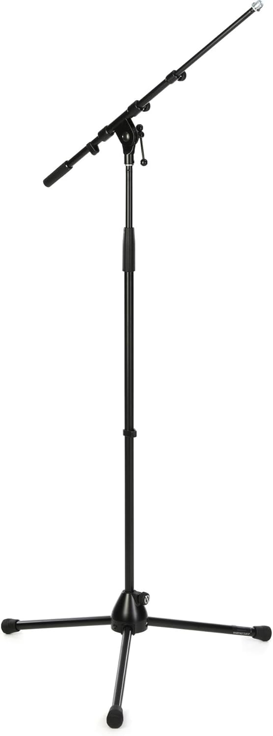 K&M König & Meyer 21090.500.55 Tripod Microphone Stand - Adjustable Telescoping 2-Piece Boom Arm - Professional Grade - Heavy Duty with Folding Leg Base - German Made Black Black 21090