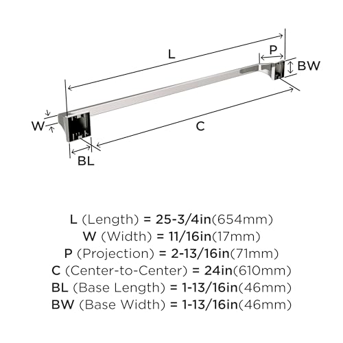 Image of Amerock Mulholland 24 inch Polished Nickel Towel Bar | Decorative bathroom hardware in durable Zinc /Stainless Steel construction; mounting hardware included for easy installation