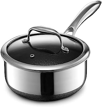 HexClad 2 Quart Hybrid Nonstick Saucepan and Lid, Dishwasher and Oven Friendly, Compatible with All Cooktops