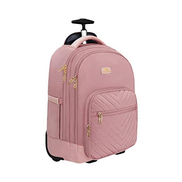 MATEIN Rolling Backpack for Women, 17 Inch Travel Laptop Backpacks with Wheels, Large Carry On Business Luggage Roller Backpack, Waterproof Trolley Suitcase Overnight College Work Computer Bag, Pink