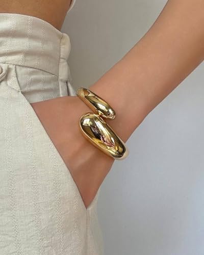 Chunky Gold Bangle Bracelet for Women,Thick Gold Plated Cuff Bangles,Hinged Arm Cuff Jewelry for Women Gifts4