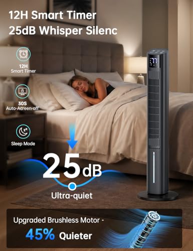 Image of 45 inch Swamp Cooler Air Conditioner, 25dB Ultra-Quiet Sleep Mode, 4L Dual Tank Cooling 24H, 120 Swing Windowless Air Conditioner for Bedroom, 12H Timer, 3 Speeds & 4Modes Evaporative Air Cooler