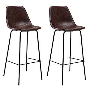 Happy Garden Set van 2 vintage LUCIEN barkrukken bruin – Zithoogte 75cm, retro stijl barkrukken met rugleuning en voetensteun, metalen frame