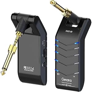 Getaria Draadloos gitaarsysteem 2.4GHz Guitar Wireless met 1/4 “1/8” Plug Draadloze gitaarzender en ontvanger 5 kanalen voor elektrisch gitaar Bass-toetsenbord