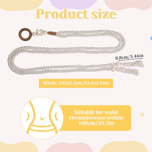 Women's Tassel Braided Waist Boho Thin Belts with Woven Wooden Beads Boho Belt Women's Skinny Tassel Waist Beaded Belts Rope Chain Tie Trendy for Women Girls Dress Skirt2