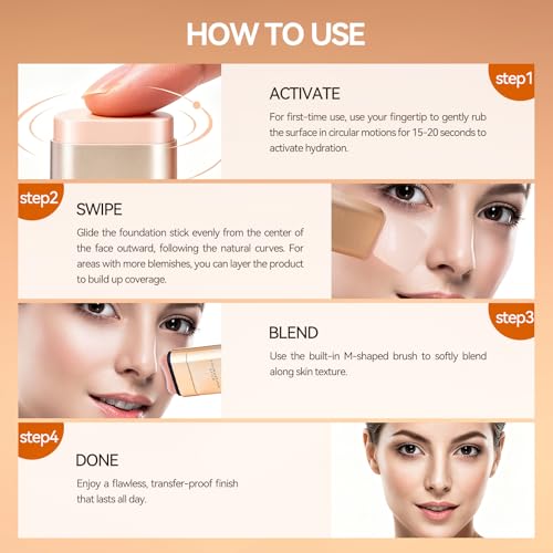 QIANWHITE Korean Foundation Stick Foundation for Mature Skin Tint, Buildable Light to Full Coverage Foundation Makeup Concealer, Dual-Ended with Brush for All Skin - Natural Dewy Finish (NATURAL)
