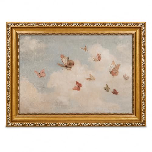 Framed Butterfly Canvas Wall Art,Vintage Girl Nursery Wall Decor16x24in