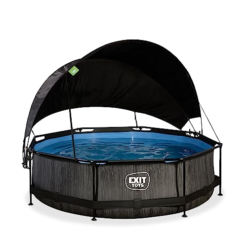 EXIT Toys Black Wood Pool mit Sonnensegel - ø300x76cm - Runder Rahmenpool...