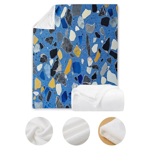 Couverture flanelle bleu clair 200x230 cm avec motif mosaïque patchwork doux