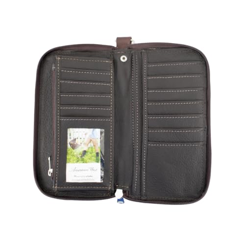 American West Leather Zip Around Wallet For Women | Expandable Billfold With Wrist Strap (Denim Blue)4