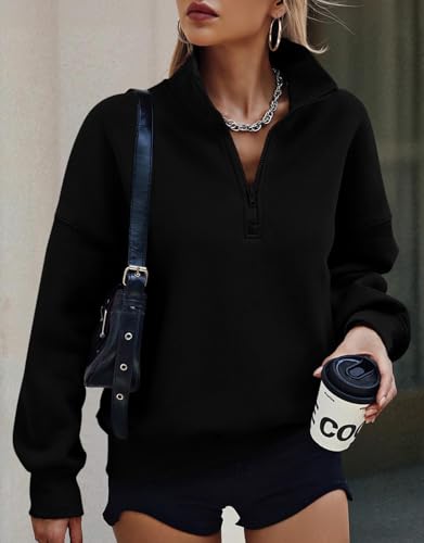 PRETTYGARDEN Womens Half Zip Oversized Sweatshirts Fleece Hoodies 2026 Trendy Long Sleeve Pullover Tops Y2k Fall Spring Outfits (Black,XXL) — view 6