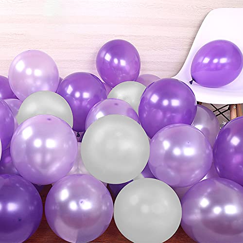 100 Pack Purple Silver Balloons,Dark Purple Ballons Mixed With Light Purple,12 Inch Thicked Latex Ballons For Wedding Birthday Baby Shower Mermaid Engagement Mardi Gras Party Decoration #TOP2