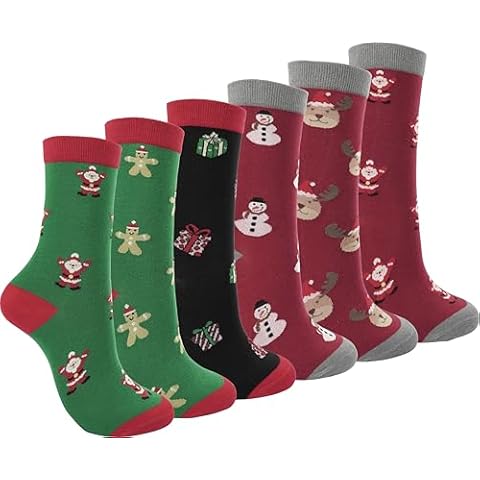 BenSorts 6 Pairs Crew Socks for Women Printed Fun Christmas Crew Cozy Socks Gift Design Size 5 6 7 8 9 10 11 Cover