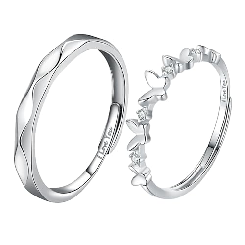 ANAZOZ Anelli Fidanzamento Coppia,Anello Coppia Argento 925,Farfalla con Zirconi Bianco