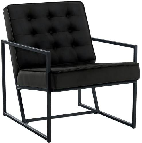 CLP Lounger Avon Samt - Lesesessel Mit Gestepptem Samtbezug Und Stabilem Metallgestell, Farbe:schwarz