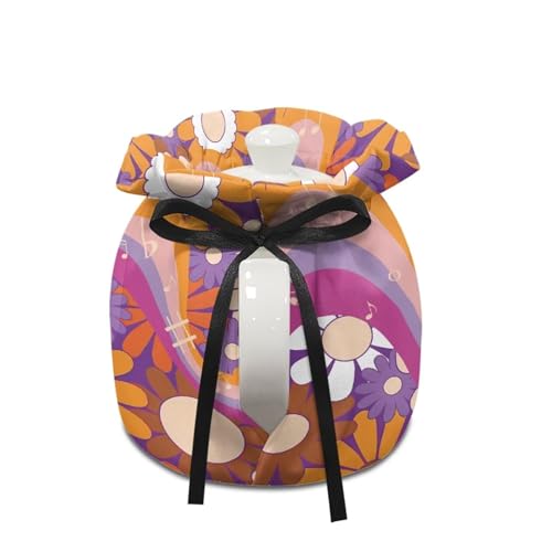 Image of Hippie Flowers Music Show Window Teapot Cozies, Heat Preservation Teapot Dust Cover with Drawstring Creative Kitchen Tea Pot Cover, Home Kitchen Table Hotel Christmas Decor