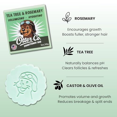 Image of Otter co. Tea Tree & Rosemary Volumizing Conditioner Bar - Castor & Olive Oil, Zinc, Vegan, Hydrating, Sulfate Free & Non Toxic - Men & Women Bar Conditioner for Travel, All Hair Types, Made in USA