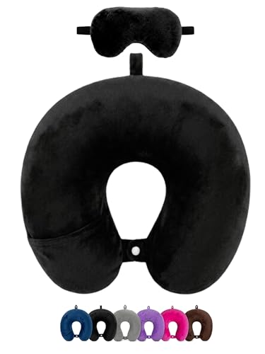 Image of Premium Travel Neck Pillow with Eye Mask for Men & Women, Soft Comfortable Head Rest Neck Support Pillow for Airplane Flight Car Train Bus Travel, Sleeping Eye Mask Neck Pillow Combo