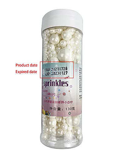 Edible Pearl Sugar Sprinkles White Candy 120G/ 4.2Oz Baking Edible Cake Decorations Cupcake Toppers Cookie Decorating Ice Cream Toppings Celebrations Shaker Jar Wedding Shower Party Christmas Supplies #TOP6