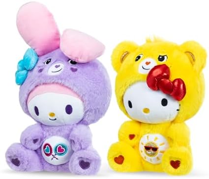 Care Bears x Hello Kitty Plush 2 Pack - Hello Kitty as Funshine Bear & My Melody as Share Bear