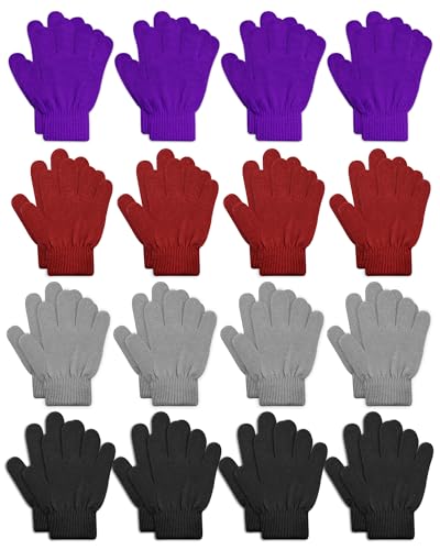 ONESING 16 Pairs Stylish Knitted Kids Gloves Children Gloves Bulk for Boys Girls - Keep Little Hands Warm and Classic Mixcolor A