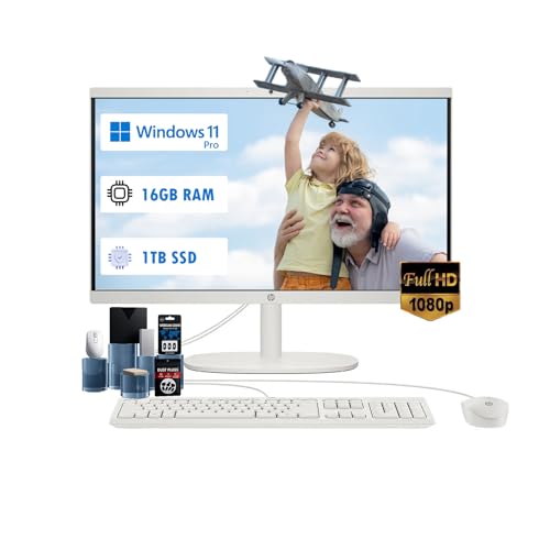 HP All-in-One Computer - 21.5'' FHD Anti-Glare Display, Home Desktop PC, Win 11 Pro, Wired KB & Mouse, Wi-Fi 6, Bluetooth, Intel Celeron J4025, HD Webcam (16GB RAM | 1TB SSD)