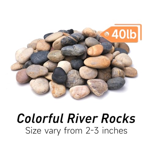 Image of Pulovin 40 lbs River Rocks for Landscaping, 2 inch-3 inch Decorative Garden Stones for Plants, Flower Pots, Vase, Walkways, Yard, Natural Rocks for Aquarium, Fish Tank