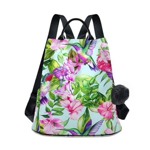 Sac à dos femme imprimé colibri fleurs vertes et système antivol