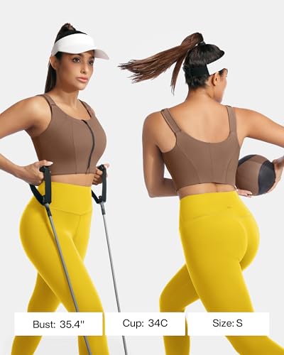 Image of High Impact Sports Bra Zipper Front Adjustable Large Bust No Bounce Wireless Workout for Women Fitness Running