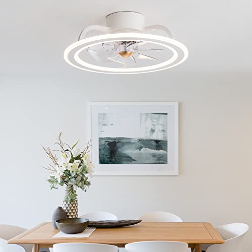 Ekiznsn 20'' Bladeless Modern Indoor Flush Mount Ceiling Fan With Lights And Remote, App Control White Low Profile Ceiling Fans For Bedroom/Small Room #TOP2