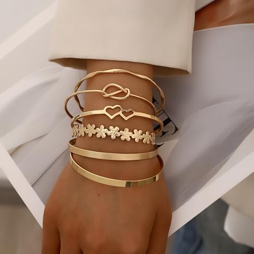 Image of IF ME Gold Bangle Bracelets for Women, Indian Bangles Stackable Set, Multi Layer Textured 18K Gold Plated Chunky Bracelets Boho Jewelrys Set