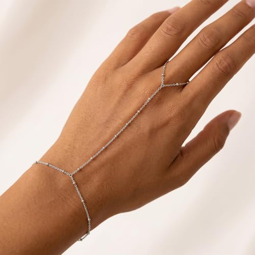 Image of Hand Chain Ring Bracelet for Women Dainty Gold Finger Chain Rhinestone Bracelet Trendy Simple Body Jewelry Gifts