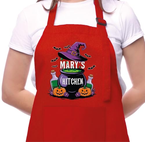 Personalized Halloween Apron – Custom Witch Kitchen Apron with Na...