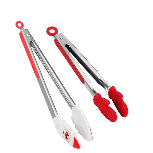 Kitchen Tongs, Premium Stainless Steel, Silicone Pliers with Unique Design, Heat Resistant 500ºF, 2-Piece Set (9-Inch and 12-Inch)