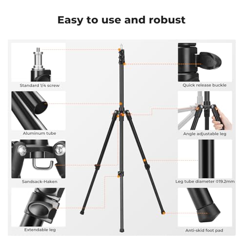 K&F CONCEPT Extendable Photography Stand, 6.5ft Aluminum Tripod, 1/4" Screw - image 5