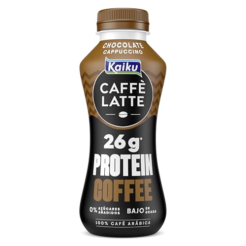 Kaiku Caffè Latte - Protein Coffee Chocolate Cappuccino, Café Frío, 26 g de Proteína por Ración y Café Arábica, Sin Azúcares Añadidos y Bajo en Grasa, Listo para Tomar - 330 ml