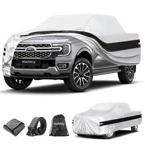 Image of 10 Layers Truck Cover Waterproof All Weather Custom Fit Ford Ranger(2019-2026) Super /Crew Cab Short Bed, Outdoor Full Exterior Pickup Car Cover Sun Rain Snow Ice Protection. Sliver
