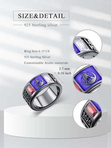 Class Rings for Men 925 Sterling Silver Customized Championship Rings for Men Text/Birthstone/Color Plating/Size Customized the Great High School College Graduation Ring Gifts for Him2