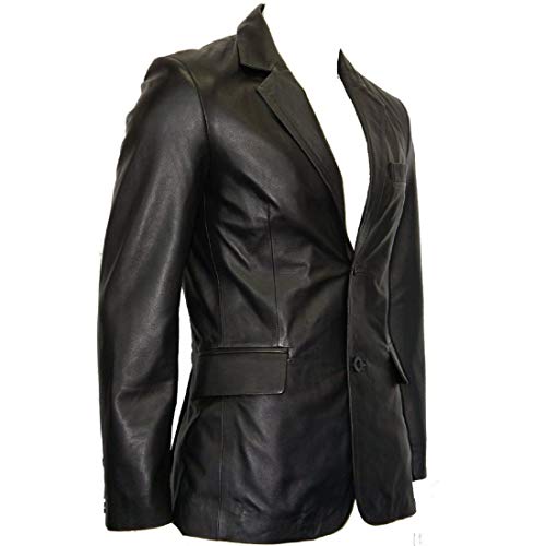 Men's Classic Leather Blazer Lambskin Sport Jackets Blazer Stylish Evening Coats(Black)