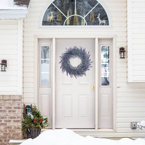 COLORSPEC Ghirlanda di lavanda per porta d'ingresso, 48 cm, ghirlanda artificiale primaverile estiva per San Valentino, per tutte le stagioni, protezione dai raggi UV, per esterni, per feste di nozze,