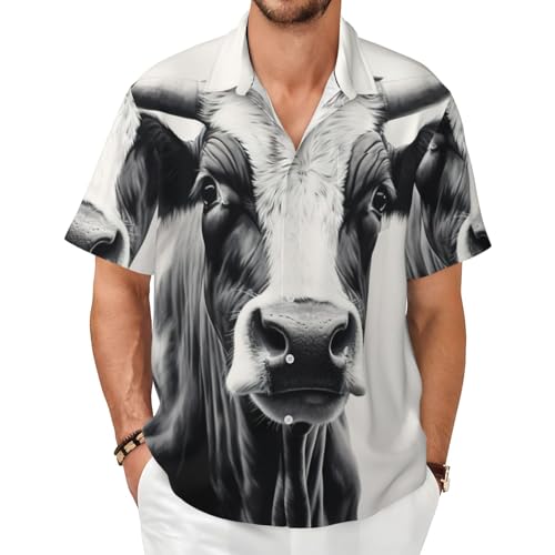 Chemise à manches courtes homme douce anti-transpiration à motif vache original