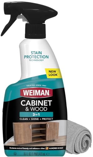 Comparison: Best Lacquer For Kitchen Cabinets Weiman Cabinet & Wood Clean & Shine Spray - Furniture, Kitchen Cabinets, Baseboard & Trim, Fresh Almond Scent, Microfiber Cloth Included