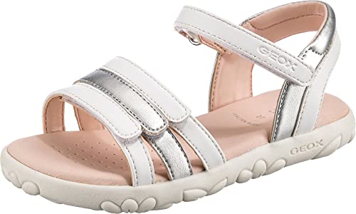 Geox J Sandal Haiti Girl, Sandalias para Niña, Multicolor (White/Silver), 24 EU