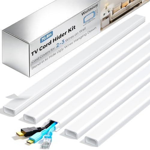 Wuitaouy TV Cord Hider 70.8in Cord Covers for 2-3 Wires on Wall Paintable Cable Hider Wire Covers for Cords on Wall Self-Adhesive Cord Hider for Wall Mount Tv to Hide Cords W0.94 H0.47in White