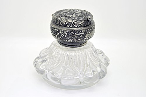 Encrier en cristal victorien 1880 pour décoration de bureau ancien